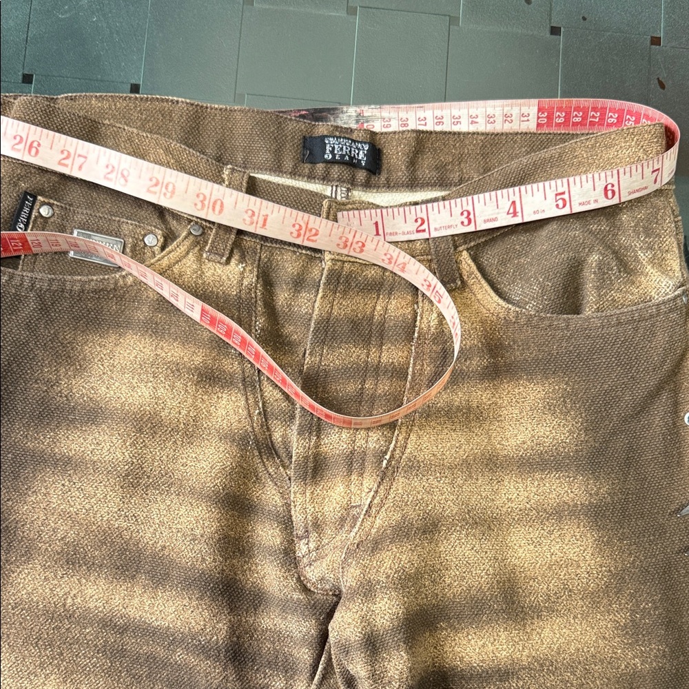 Gianfranco Ferre Men's Straight Jeans - Brown &Yellow with zip and metal studs - Picture 11 of 16